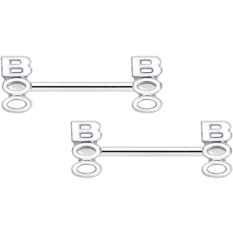 14G 9/16 White Boo Halloween Barbell Nipple Ring Set