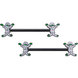 14G 5/8 Black Green Mummy Halloween Barbell Nipple Ring Set