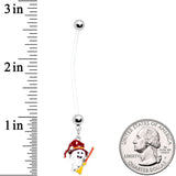 Clear Bioplast Ghost Witch on Broom Halloween Pregnancy Dangle Belly Ring
