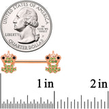 14G 9/16 Green Gem Rose Gold Tone Royal Frog Nipple Ring Set