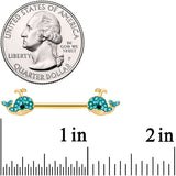 14G 9/16 Aqua Gem Gold Tone Blue Whale Nipple Ring Set