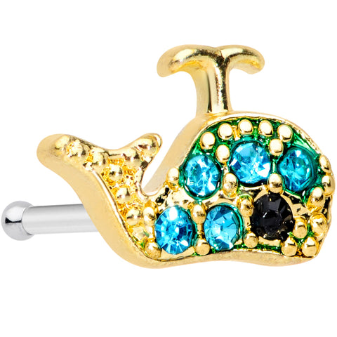 20G 5/16 Aqua Gem Gold Tone Water Whale Nose Bone