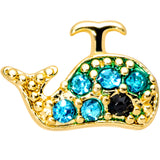 20G 5/16 Aqua Gem Gold Tone Water Whale Nose Bone
