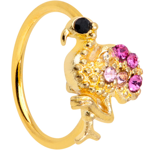 20G 5/16 Pink Gem Gold Tone Fashion Flamingo Nose Hoop