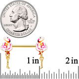 14G 9/16 Gold Tone Pink Flamingo Dangle Barbell Nipple Ring Set