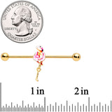 14G Gold Tone Pink Flamingo Dangle Industrial Barbell 38mm