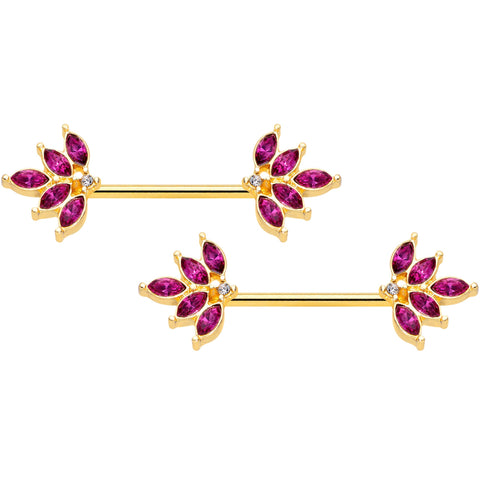 14G 9/16 Red Gem Gold Tone Autumn Leaves Nipple Ring Set