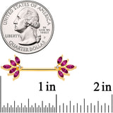 14G 9/16 Red Gem Gold Tone Autumn Leaves Nipple Ring Set