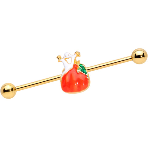 14G Gold Tone Haunted Pumpkin Industrial Barbell 38mm