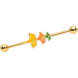 14G Gold Tone Autumn Leaves Fall Industrial Barbell 38mm