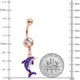 Clear Blue Gem Rose Gold Tone Dolphin Dangle Belly Ring