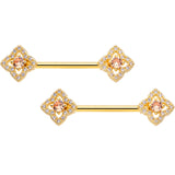 14G 9/16 Clear CZ Gem Gold Tone Rhombus Royale Nipple Ring Set