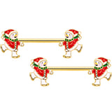 14G 9/16 Gold Tone Ice Skate Snowman Christmas Nipple Ring Set