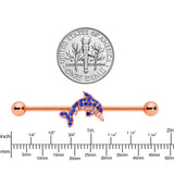 14G Blue Gem Rose Gold Tone Dolphin Industrial Barbell 38mm