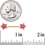 14G 9/16 Purple Gem Gold Tone Flowers Barbell Nipple Ring Set