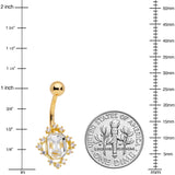 Clear CZ Gem Gold Tone Regal Rectangle Belly Ring
