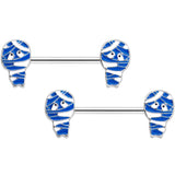 14G 9/16 Blue White Mummy Halloween Barbell Nipple Ring Set