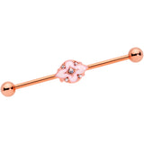 14G Clear Gem Rose Gold Tone Pink Cross Industrial Barbell 38mm