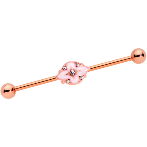 14G Clear Gem Rose Gold Tone Pink Cross Industrial Barbell 38mm