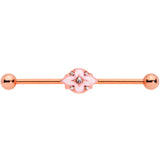 14G Clear Gem Rose Gold Tone Pink Cross Industrial Barbell 38mm