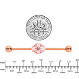 14G Clear Gem Rose Gold Tone Pink Cross Industrial Barbell 38mm