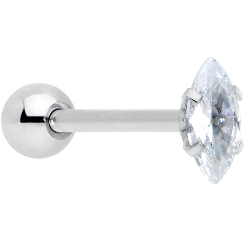 Clear CZ Gem Oval Top Barbell Tongue Ring