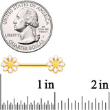 14G 9/16 Gold Tone Happy Daisy Flower Barbell Nipple Ring Set