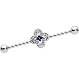 14G Blue Gem Stylized Deco Cross Industrial Barbell 38mm