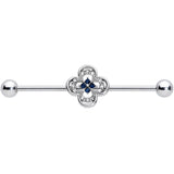 14G Blue Gem Stylized Deco Cross Industrial Barbell 38mm