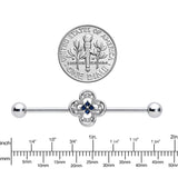 14G Blue Gem Stylized Deco Cross Industrial Barbell 38mm