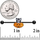 14G Black Tabby Cat Pumpkin Halloween Industrial Barbell 38mm