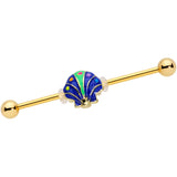 14G Gold Tone Blue Shell Industrial Barbell 38mm