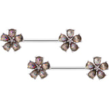 14G 9/16 Dark Aurora Gem Fabulous Flowers Nipple Ring Set