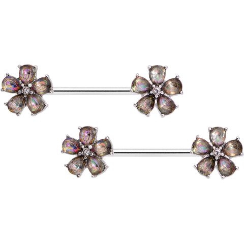 14G 9/16 Dark Aurora Gem Fabulous Flowers Nipple Ring Set