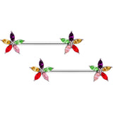 14G 9/16 Rainbow Gem Starry Flower Barbell Nipple Ring Set
