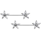 14G 9/16 Clear Gem Starry Flower Barbell Nipple Ring Set