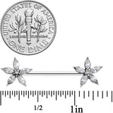 14G 9/16 Clear Gem Starry Flower Barbell Nipple Ring Set