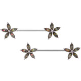 14G 9/16 Dark Aurora Gem Starry Flower Barbell Nipple Ring Set