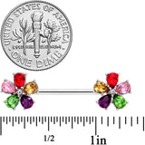 14G 9/16 Rainbow Gem Fabulous Flowers Barbell Nipple Ring Set