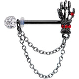 14G 9/16 Red Gem Skeleton Hands Black Halloween Nipple Ring Set