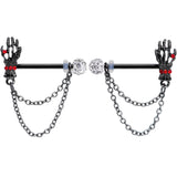 14G 9/16 Red Gem Skeleton Hands Black Halloween Nipple Ring Set
