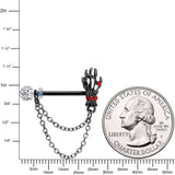 14G 9/16 Red Gem Skeleton Hands Black Halloween Nipple Ring Set