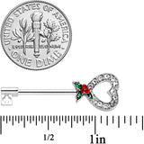 14G 9/16 Clear Gem Holiday Holly Key Heart Barbell Nipple Ring Set