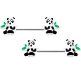 14G 9/16 Pretty Panda Bear Barbell Nipple Ring Set