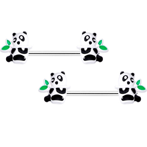 14G 9/16 Pretty Panda Bear Barbell Nipple Ring Set