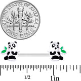 14G 9/16 Pretty Panda Bear Barbell Nipple Ring Set