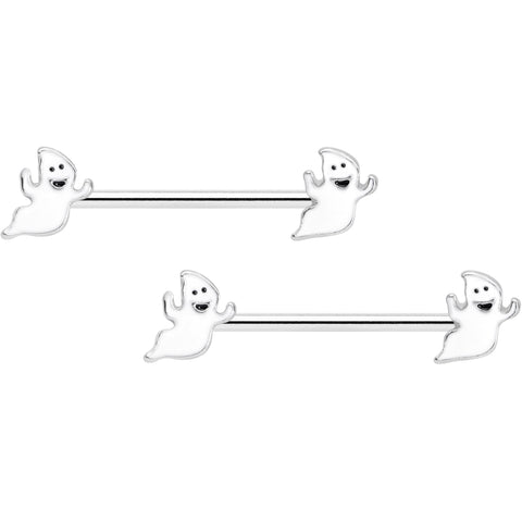 14G 5/8 Happy Ghost Halloween Barbell Nipple Ring Set