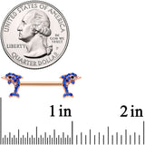 14G 9/16 Blue Gem Rose Gold Tone Dolphin Barbell Nipple Ring Set