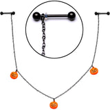 14G 9/16 Black Orange Pumpkin Halloween Dangle Nipple Chain