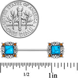 14G 9/16 Blue Faux Turquoise Square Barbell Nipple Ring Set